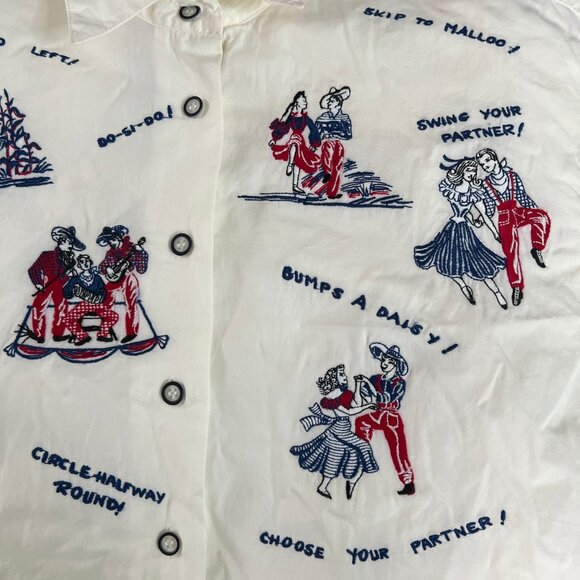 Vintage Embroidered Square Dance Western Cowgirl Country Button Up Shirt Blouse - Picture 9 of 12